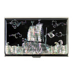 Mother of Pearl Black Men Pocket Business Credit Name ID Card Holder Case Wallet