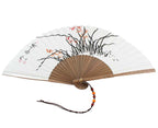 Hand Paint Flower Painting Folding White Paper Wall Home Deco Bamboo Wood Fan