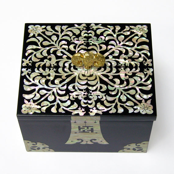 Mother of Pearl Lacquer Wooden Golden Bat Black Jewelry Gift Keepsake Chest Box 