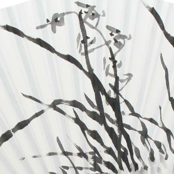 Folding White Paper Chinese Ink Orchid Painting Bamboo Wood Wall Art Fan