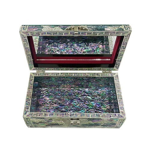 Mother of Pearl Flower 2-Tier Wood Jewelry Box Trinket Treasure Keepsake Chest
