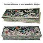 Mother of Pearl Inlay Desk Wood Pen Pencil Brush Holder Lid Case Box Organizer