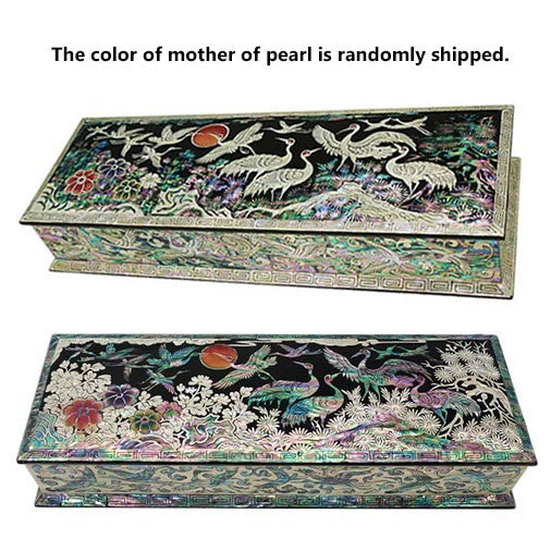 Mother of Pearl Inlay Desk Wood Pen Pencil Brush Holder Lid Case Box Organizer