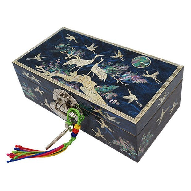 Mother of Pearl Asian Wood Jewelry Box Storage Ring Trinket Chest Case Holder