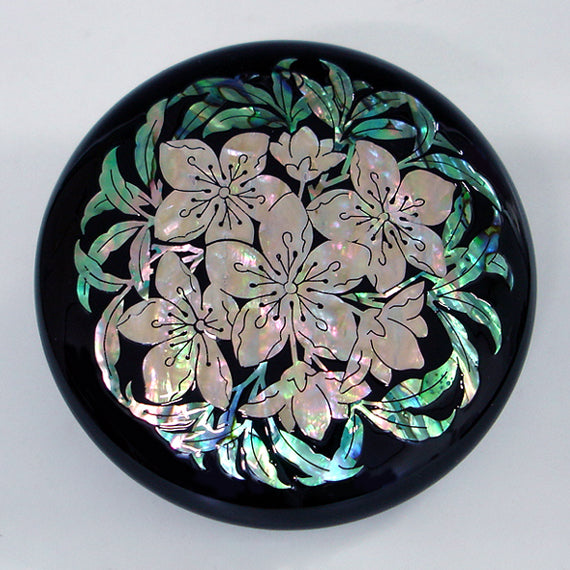 MOP Black White Flower Makeup Compact Cosmetic Pouch Handmade Round Mini Mirror