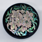 MOP Black White Flower Makeup Compact Cosmetic Pouch Handmade Round Mini Mirror