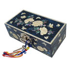 Mother of Pearl Blue Wood Jewelry Box Trinket Keepsake Organizer Chest Holder
