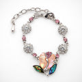 Mother of Pearl Pink Tulip Flower Rhinestone Dangle Shell Link Charm Bracelet