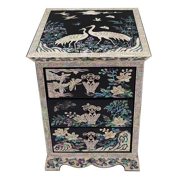 Mother of Pearl Inlay Bird Wood Lacquer Jewelry Trinket Keepsake Chest Box Gift