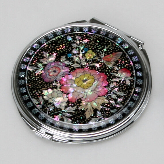 MOP Double Compact Pink Flower Design Pocket Handbag Cosmetic Makeup Mini Mirror