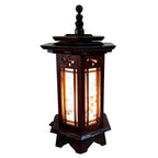 Hexagonal Carved Wood Art Deco Lantern Brown Bedside Bedroom Table Lamp Light