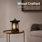 Carved Wood Lamp Lantern Brown Asian Bedside Bedroom Table Light Home Art Decor