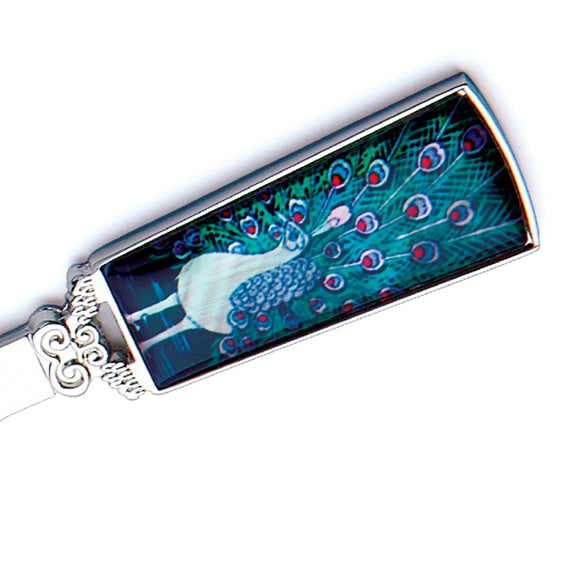 Mother of Pearl Peacock Design Steel Sword Knife Blade Letter Envelope Opener