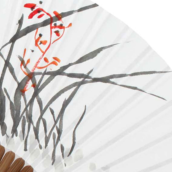Hand Paint Flower Painting Folding White Paper Wall Home Deco Bamboo Wood Fan