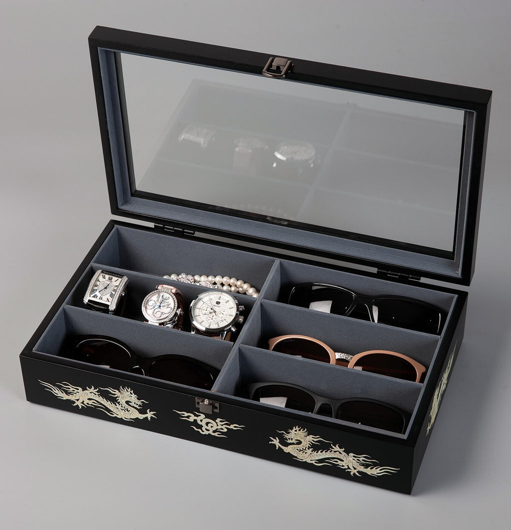 Mother of Pearl Dragon Wood Sunglasses Box Eyeglasses Display Storage Organizer