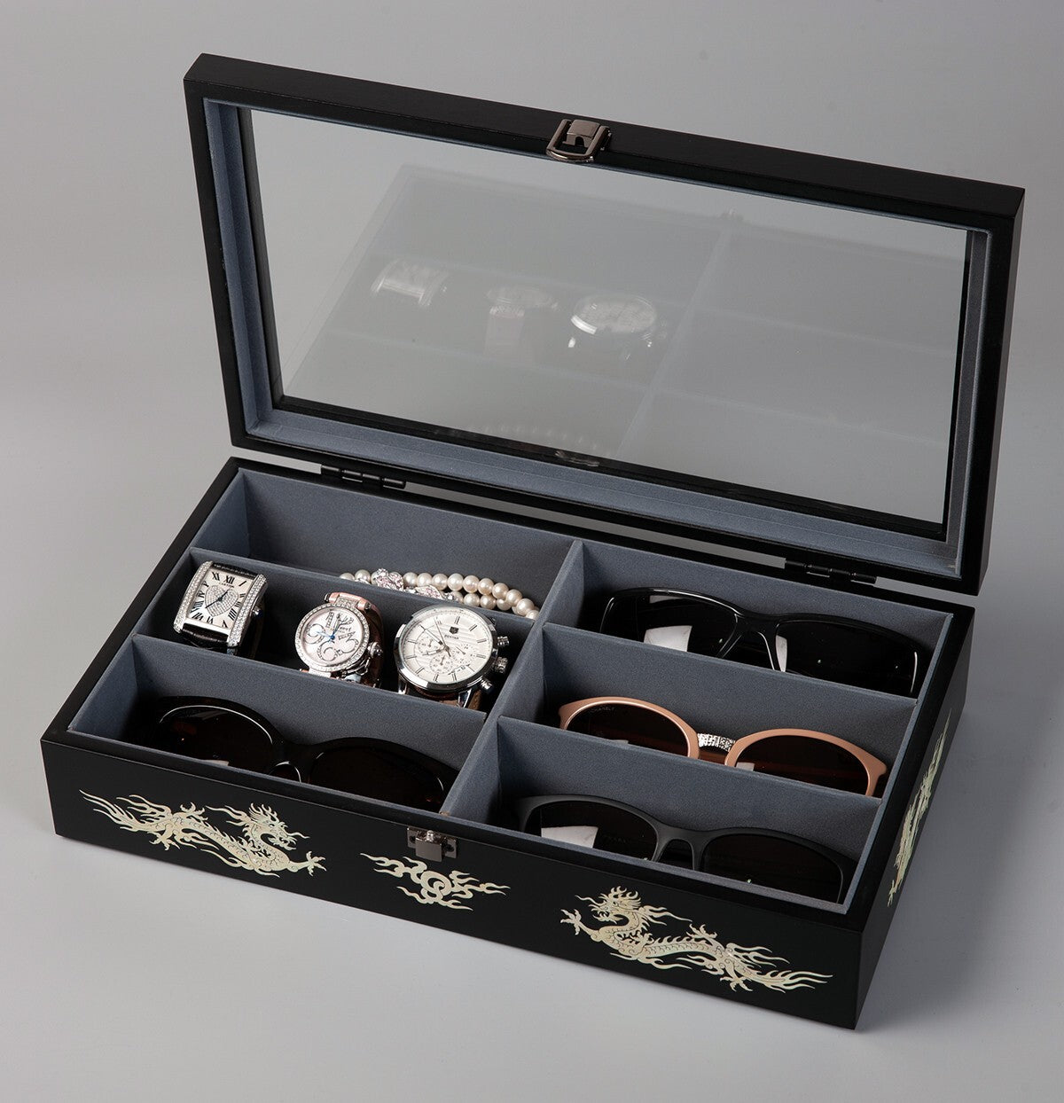 Mother of Pearl Dragon Wood Sunglasses Box Eyeglasses Display Storage Organizer
