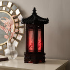 Hexagonal Carved Wood Lantern Brown Art Deco Bedside Bedroom Table Lamp Light