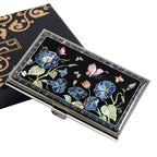 MOP Blue Morning Glory Flower Design Black Business Credit Name Card Holder Case