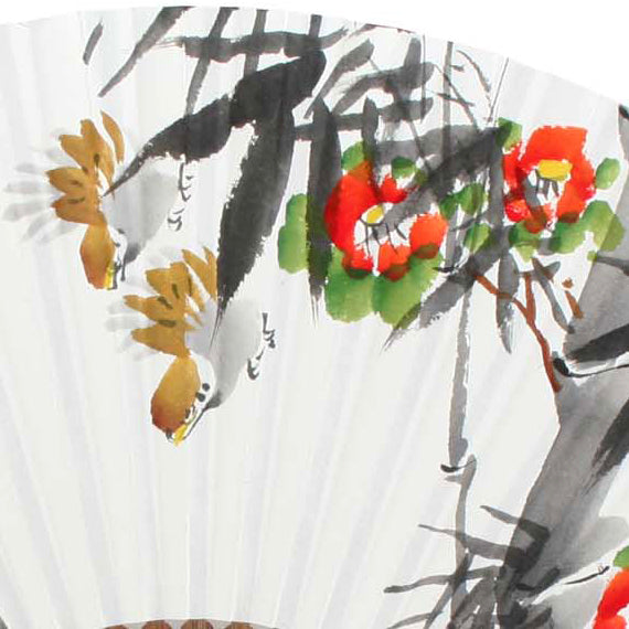 Hand Folding White Paper Bamboo Wall Art Home Deco Handmade Flower Painting Fan