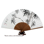 Hand Painted Folding White Paper Bamboo Wood Chinese Ink Painting Wall Asian Fan