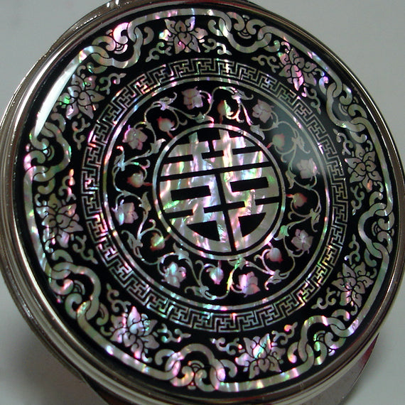 Mother of Pearl Chinese Charm Letter Compact Cosmetic Pocket Purse Makeup Mirror