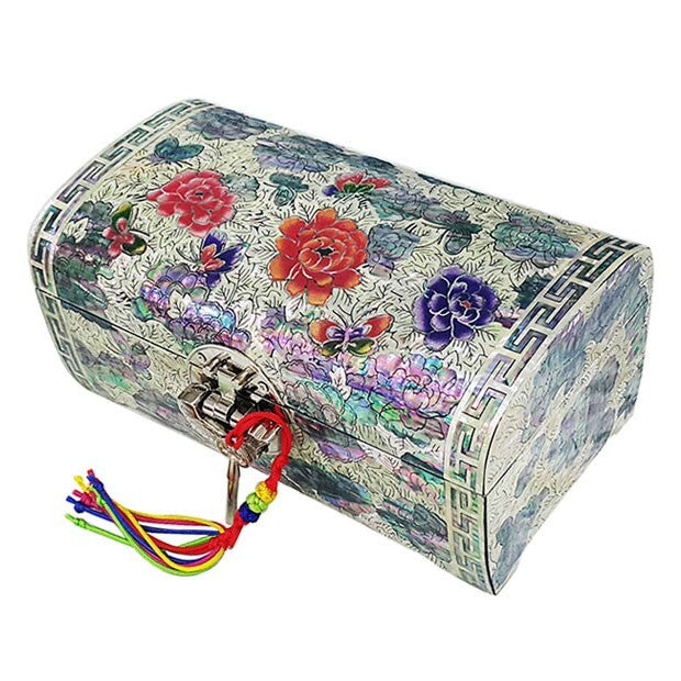 Mother of Pearl Flower 2-Tier Wood Jewelry Box Trinket Treasure Keepsake Chest
