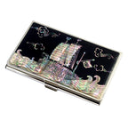 Mother of Pearl Black Men Pocket Business Credit Name ID Card Holder Case Wallet