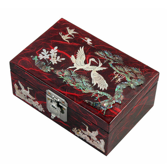 Mother of Pearl Red Travel Wood Jewelry Keepsake Trinket Small Chest Box Case