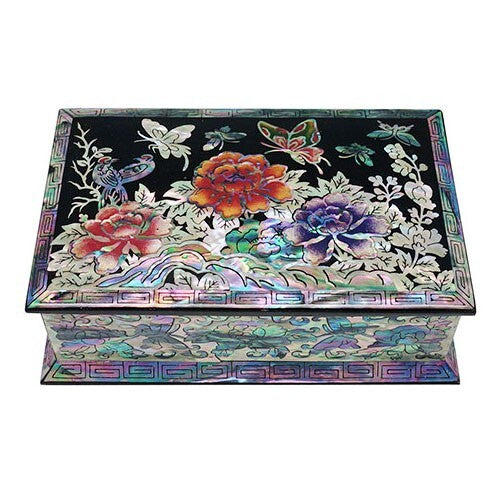 Mother of Pearl Flower Office Desk Art Decor Business Name Card Holder Case Box