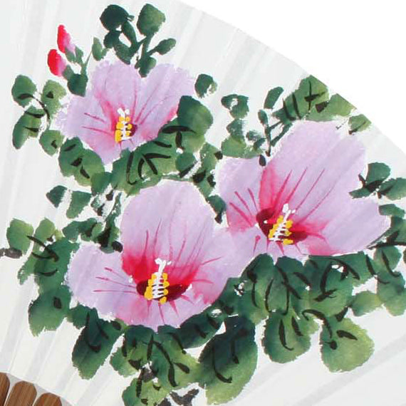 Hand Painted Pink Flower Painting Folding Paper Bamboo Wood Wall Art Gift Fan