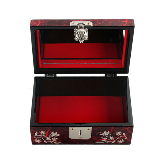 Mother of Pearl Butterfly Wood Red Small Mini Treasure Jewelry Trinket Box Chest