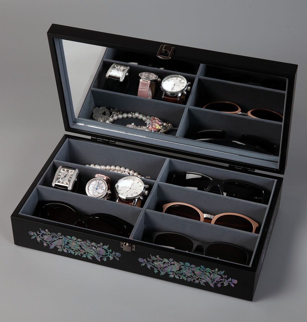 Mother of Pearl Parrot Sunglasses Box Eyeglasses Display Storage Case Organizer
