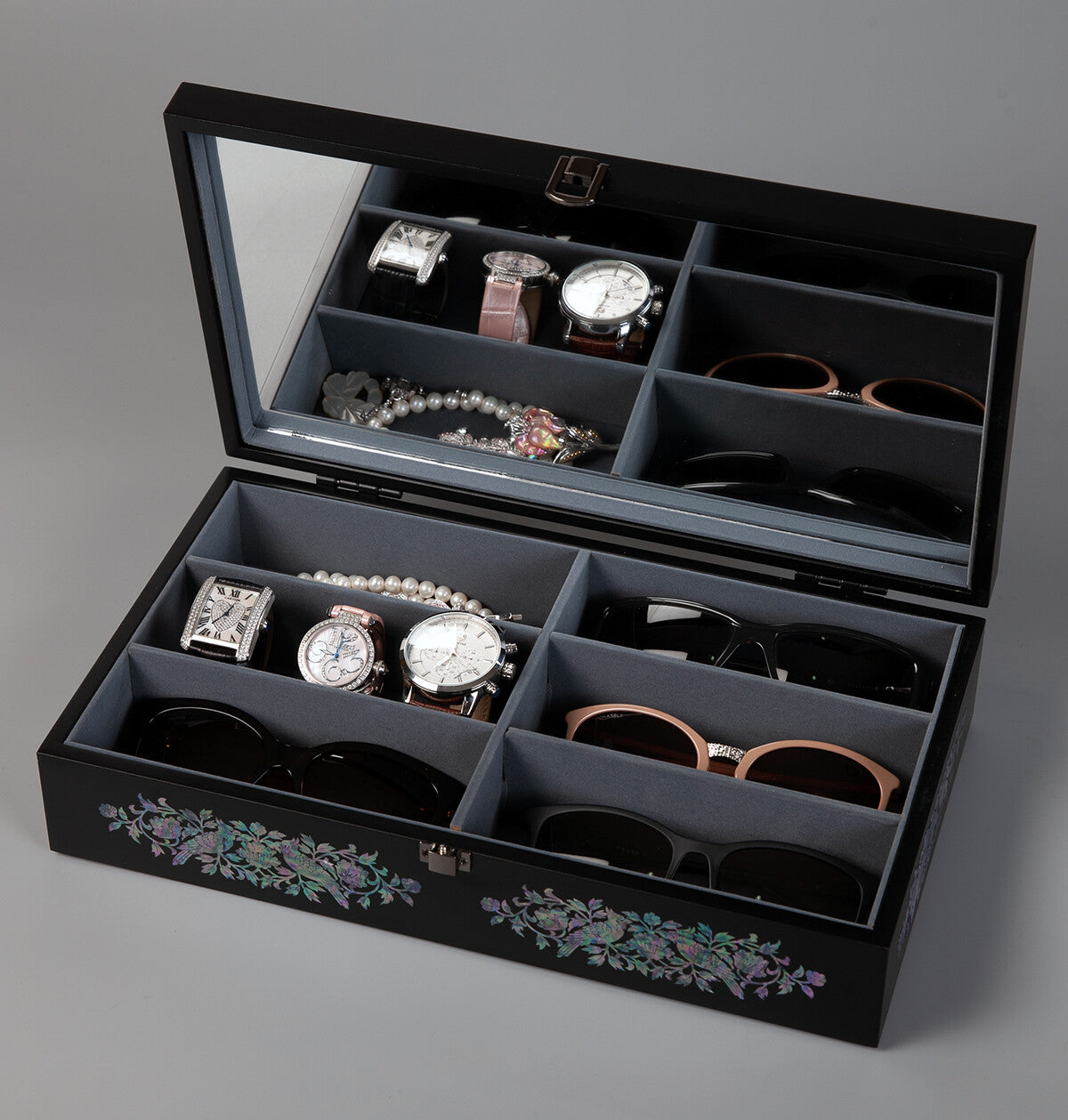 Mother of Pearl Parrot Sunglasses Box Eyeglasses Display Storage Case Organizer