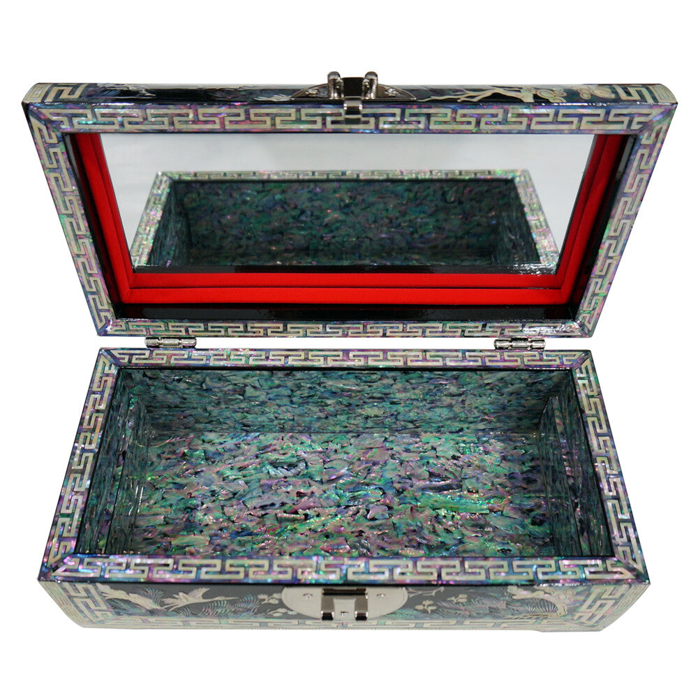 Mother of Pearl Art Inlay Wood Korean Black Jewelry Keepsake Treasure Chest Box