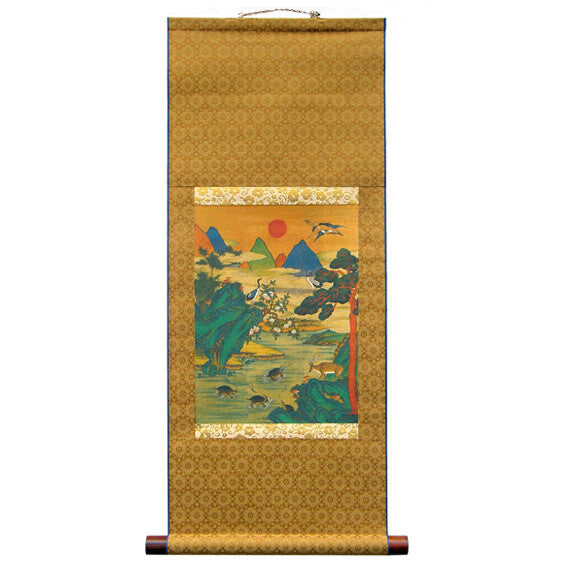 Wall Decor Art Silk Hanging Scroll Folk Landscape Home Longevity Painting Print