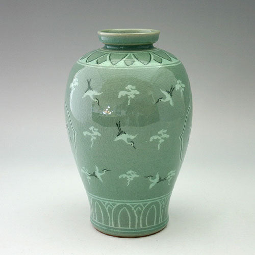 Korean Celadon Green Porcelain Ceramic Art Pottery Flower Art Pottery Asian Vase