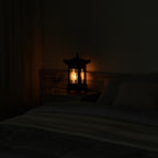 Carved Wood Art Home Deco Lantern Brown Square Bedside Bedroom Table Lamp Light