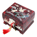Mother of Pearl Wood Musical Red Jewelry Necklace Ring Music Treasure Box Case