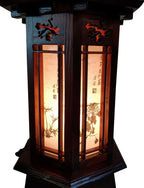 Hexagonal Carved Wood Art Deco Lantern Brown Bedside Bedroom Table Lamp Light
