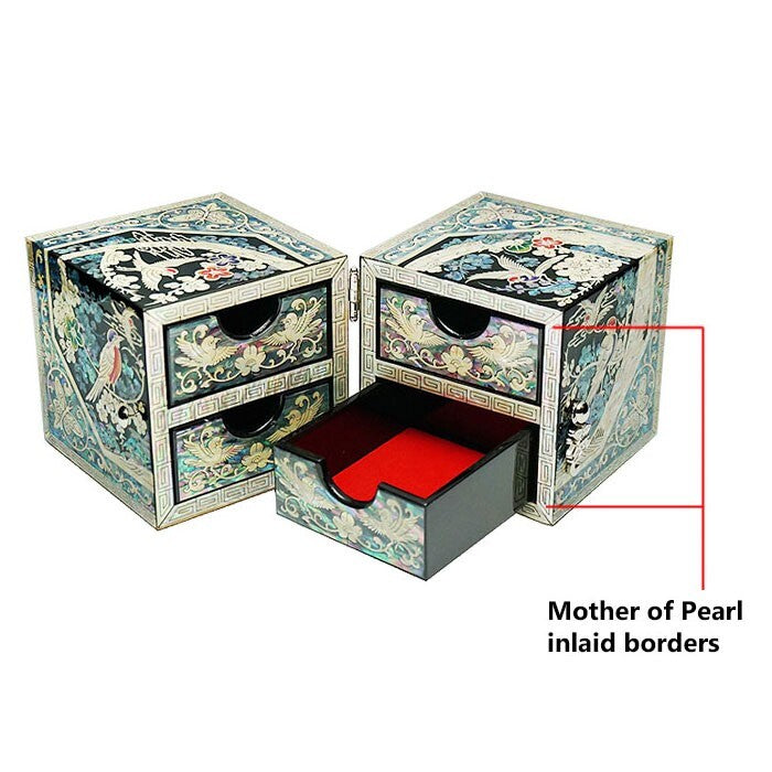 Mother of Pearl Black Womens Bird Jewelry Trinket Box Organizer Storage Holder