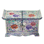 Mother of Pearl House Flower Wood Oriental Treasure Jewelry Ring Box Chest Case