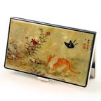 Mother of Pearl Cat Metal RFID Block Business Credit Name ID Card Case Holder