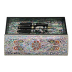 Mother of Pearl Inlay Desk Wood Pen Pencil Brush Holder Lid Case Box Gift