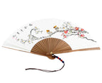 Hand Folding Bird Plum Flower Design White Paper Flower Painting Wall Asian Fan