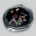 Mother of Pearl Flower Black Art Metal Double Compact Cosmetic Lady Purse Mirror