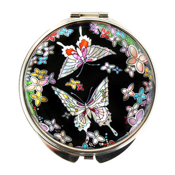 MOP Double Butterfly Design Cosmetic Makeup Vanity Compact Beauty Handbag Mirror