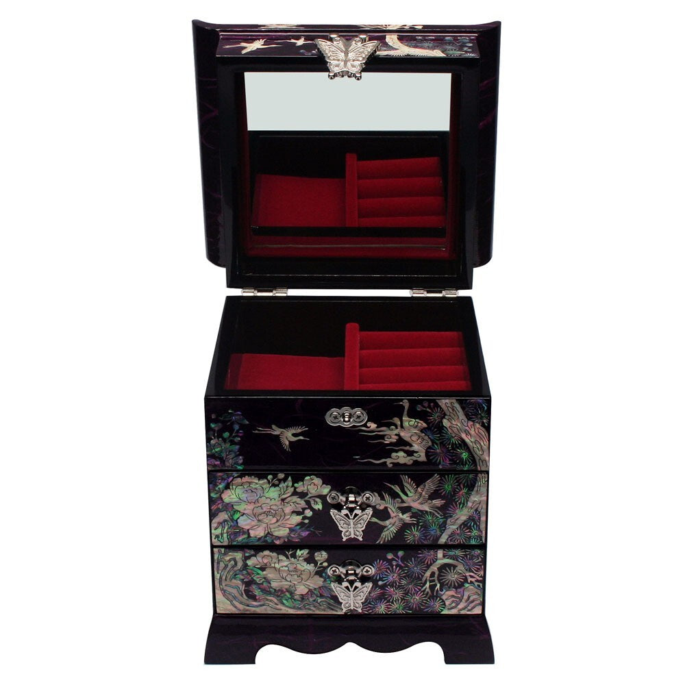 Mother of Pearl Purple Wood Jewelry Box Trinket Keepsake Treasure Organizer Case