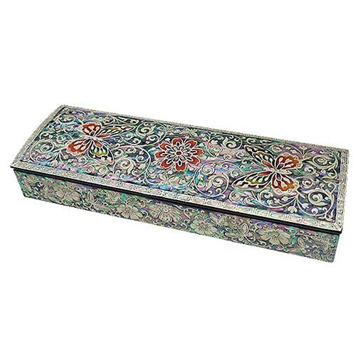 Mother of Pearl Inlay Desk Wood Pen Pencil Brush Holder Lid Case Box Gift