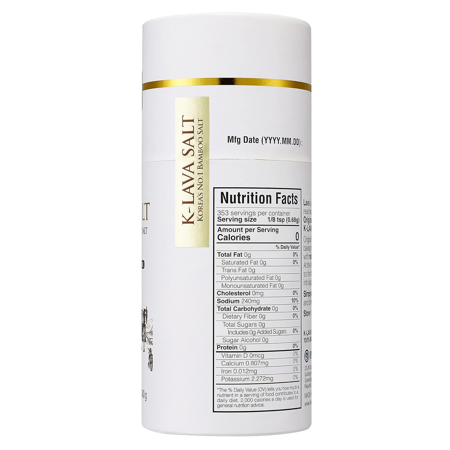 K-LAVA 9x Roasted Bamboo Salt Crystal (240g / 8.46 oz) – Premium Korean Finishing Salt