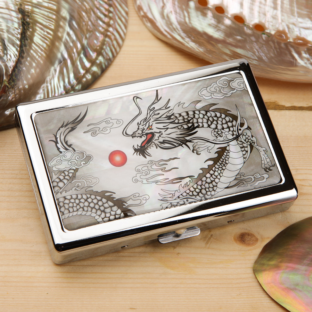 Mother of Pearl Black Dragon Cigarette Case for 100S King Size - Credit Card Cash Wallet